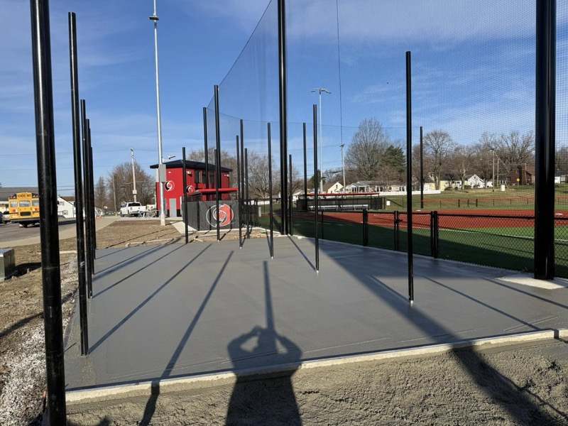 Commercial concrete pad for school batting cage facility