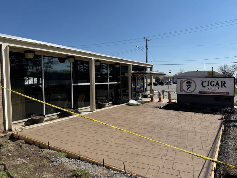 Stamped concrete commercial patio at The Cigar Vault