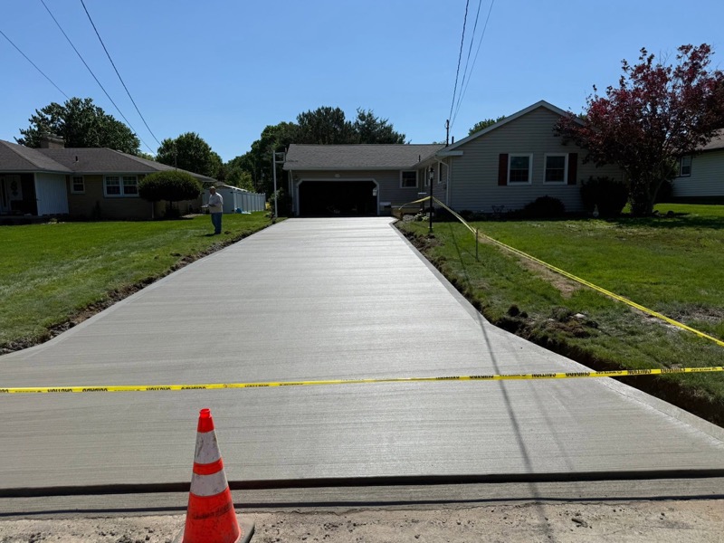 Freshly poured residential concrete driveway